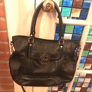 Black Leather Tory Burch Bag